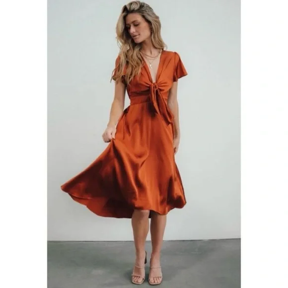Baltic Born Poppy Satin Midi Dress - Rust Burnt Orange - Size Extra Large XL - Picture 2 of 14